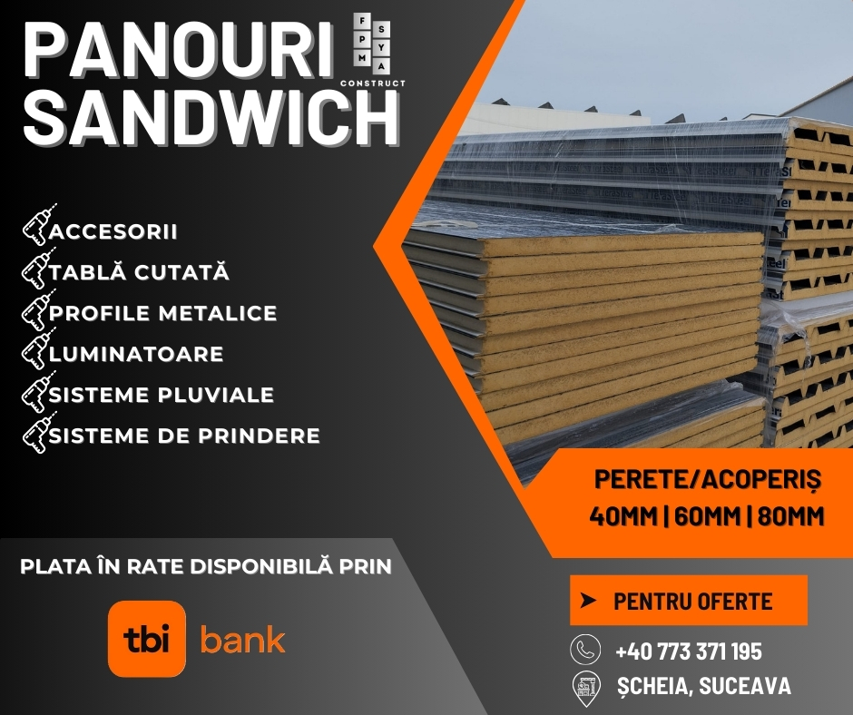 Panouri Sandwich/Profile Metalice/Accesorii - MONTAJ COMPLET