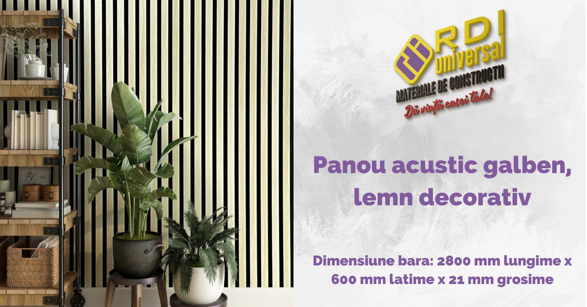 Panou acustic galben, lemn decorativ